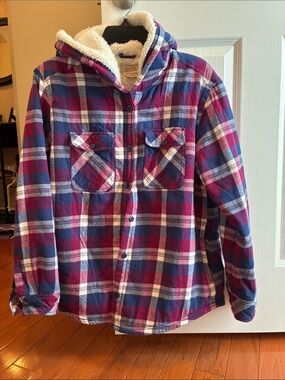 Boston Traders Plaid Sherpa-Lined Hooded Jacket - Pink & Blue